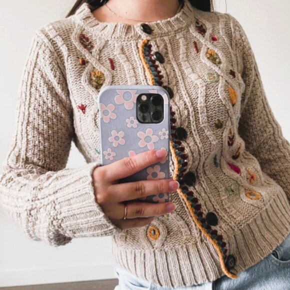 Zara | Handcrafted Floral Crochet Knit Cardigan |‎ Size Small Women's - Picture 1 of 14